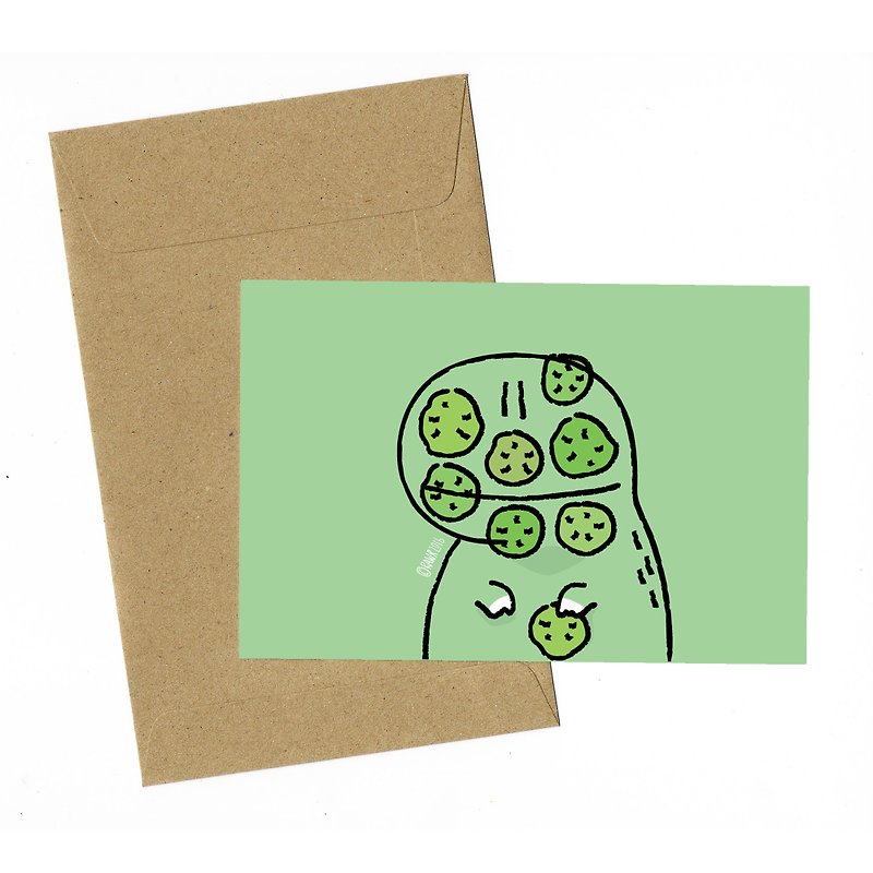 Dinosaur Cucumber face mask Card with envelope - 卡片/明信片 - 纸 绿色