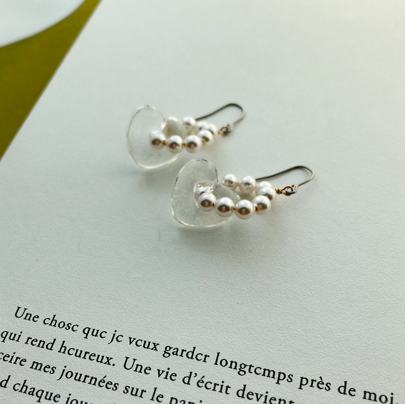 【 爱的透明】珍珠玻璃耳环 - 耳环/耳夹 - 珍珠 白色