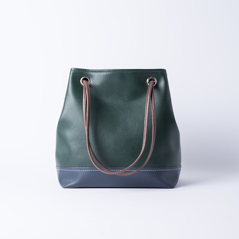 好质感拼色水桶包 手提侧背两用 绿x蓝 - 侧背包/斜挎包 - 人造皮革 绿色