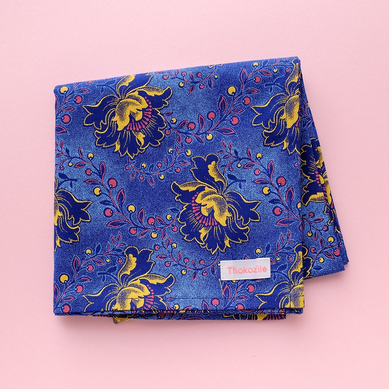 アフリカンファブリック　バンダナスカーフ - 丝巾 - 棉．麻 蓝色