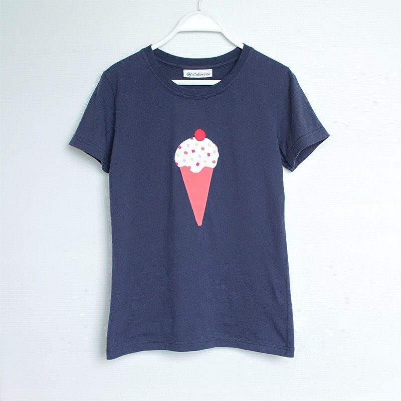 冰淇淋短袖T-shirt No.1 - 女装 T 恤 - 棉．麻 蓝色