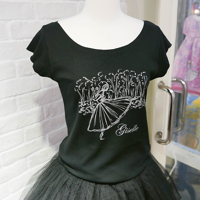 伊之珂芭蕾 | 吉赛儿 芭蕾大圆领合身纯棉T恤 ( 黑色 ) - 女装 T 恤 - 棉．麻 黑色