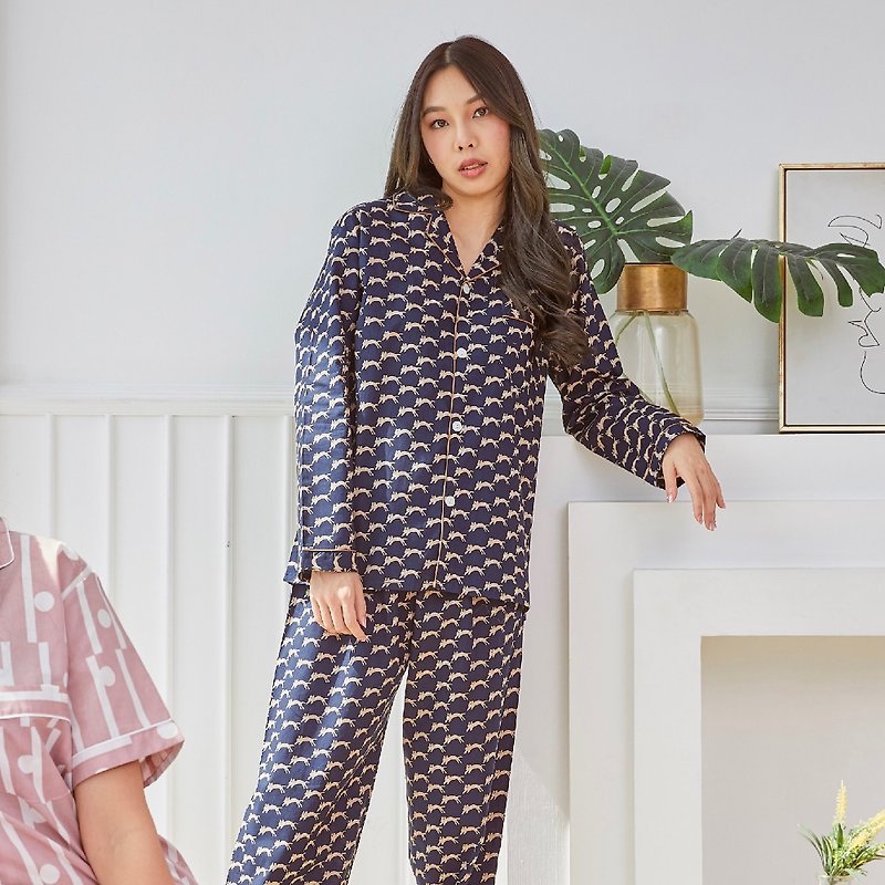 Cotton Pajamas long sleeve with Pants - 居家服/睡衣 - 棉．麻 蓝色
