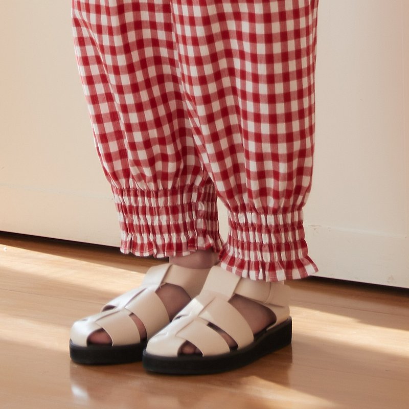 ギンガムチェックスモッキング刺繡パンプキンパンツ - 女装长裤 - 棉．麻 