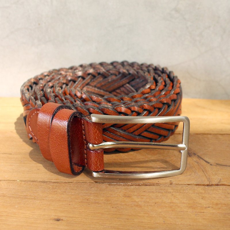 Braided Leather Belt -Tan / Design 3 + G Buckle / 皮帶 / 手工 (CODE : N) - 腰带/皮带 - 真皮 咖啡色