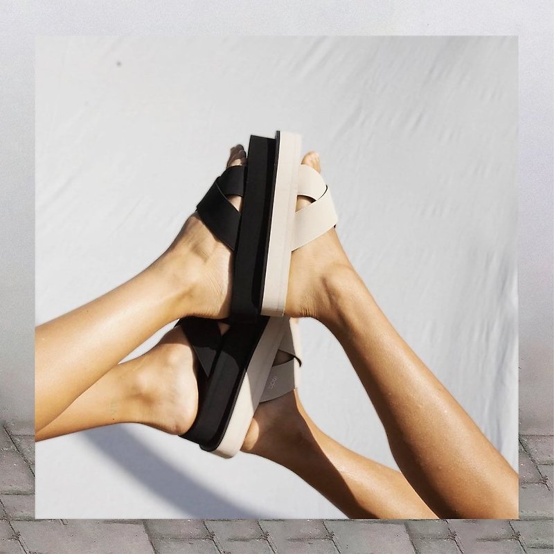 【春夏预购】indosole CROSS Platform 环保拖鞋 墨碳黑 女 - 拖鞋 - 环保材料 黑色