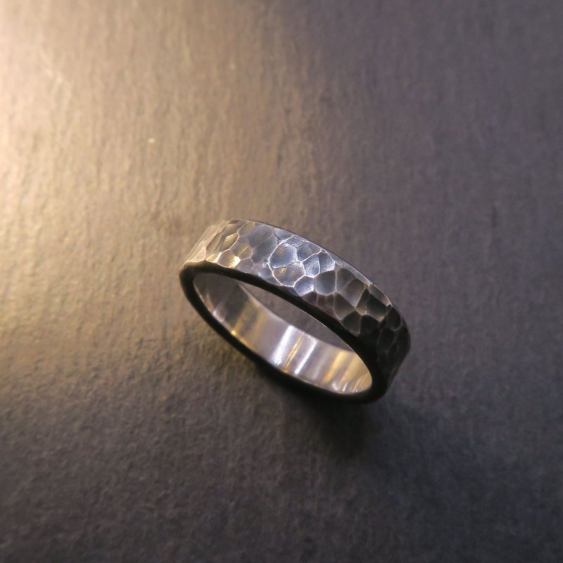 水波纹 纯银锻敲戒指 - 宽款(宽约6.5mm 厚约1.5mm) 硫化染黑 - 戒指 - 其他金属 