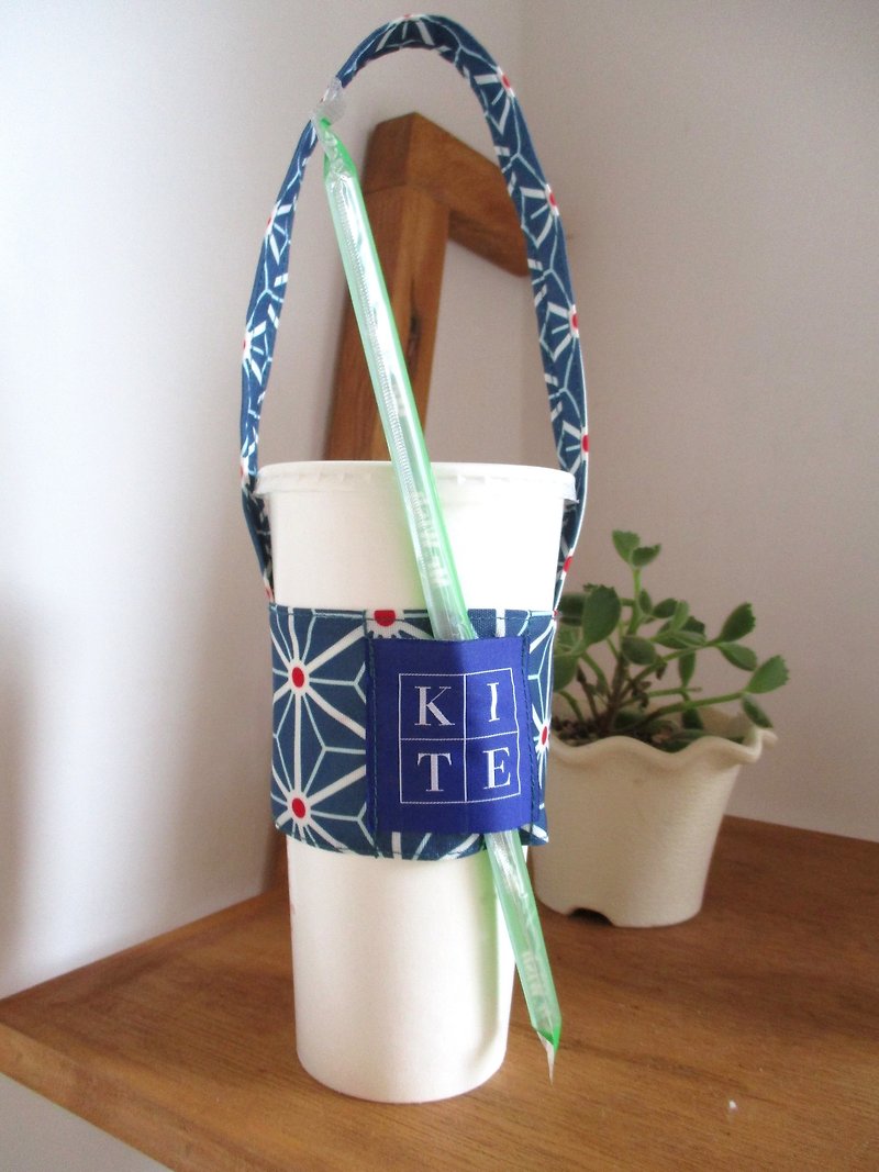 小风筝-环保杯套-日叶纹蓝 - 随行杯提袋/水壶袋 - 其他材质 
