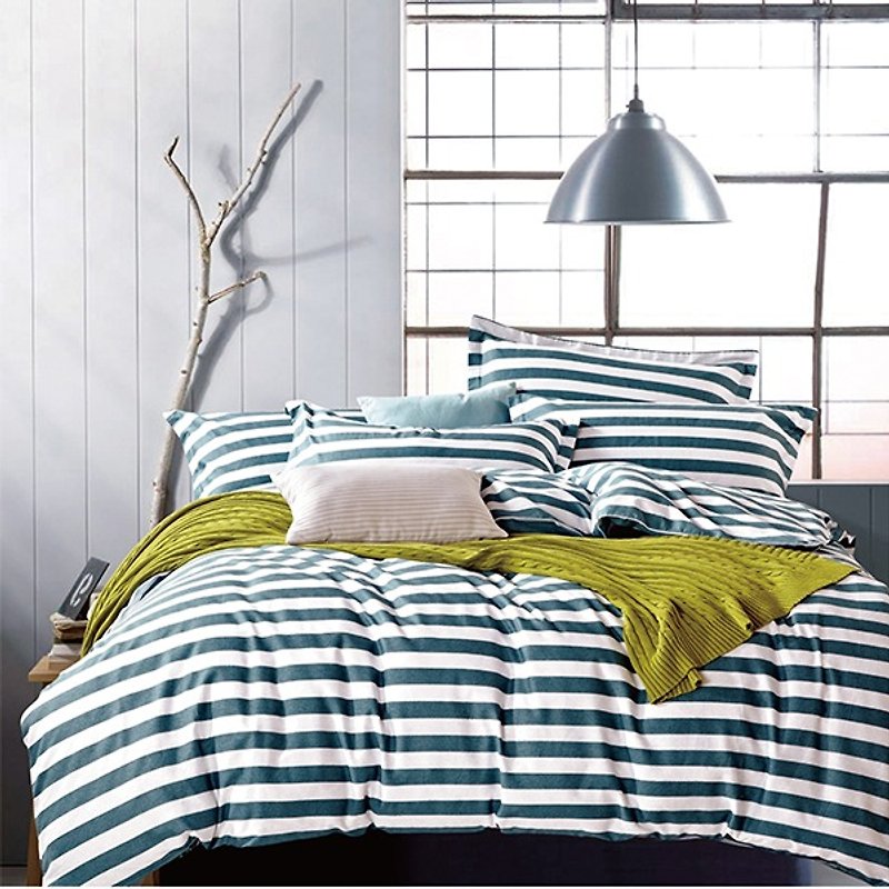 (加大)宜家风潮(绿)-双面设计100%精梳棉薄件床包四件组Queen  - 寝具 - 棉．麻 绿色
