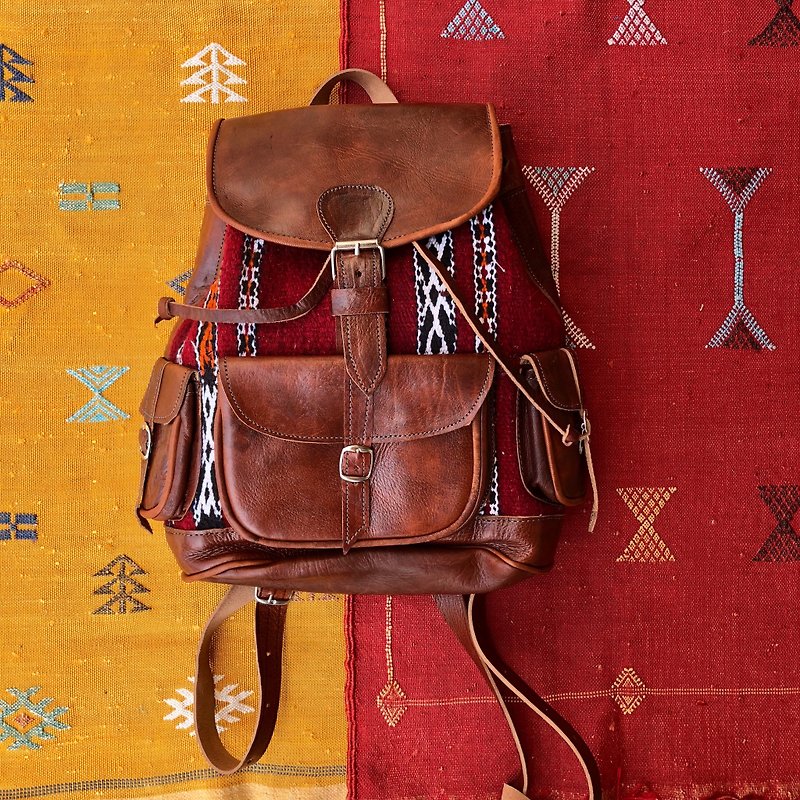 摩洛哥 镶嵌地毯后背包 马拉喀什左胸腔二世 - 后背包/双肩包 - 真皮 红色