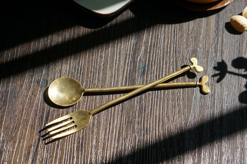 手工黄铜萌芽勺叉 异形另类铜器皿铜器餐具 可定制 - 餐刀/叉/匙组合 - 其他金属 透明