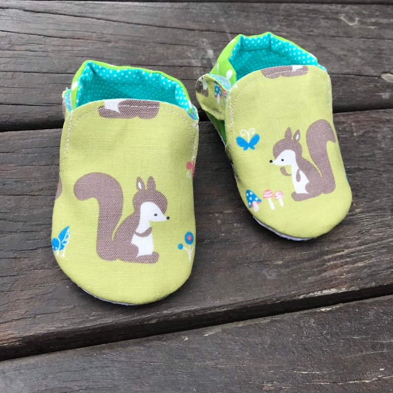 可爱小松鼠-绿-学步鞋 - 婴儿鞋 - 棉．麻 