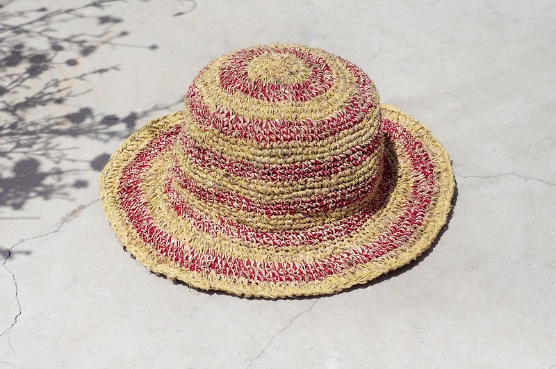 情人节礼物 限量一件 编织棉麻帽/编织帽/渔夫帽/遮阳帽/草帽 - 草莓与柠檬 条纹控 手织帽 - 帽子 - 棉．麻 多色