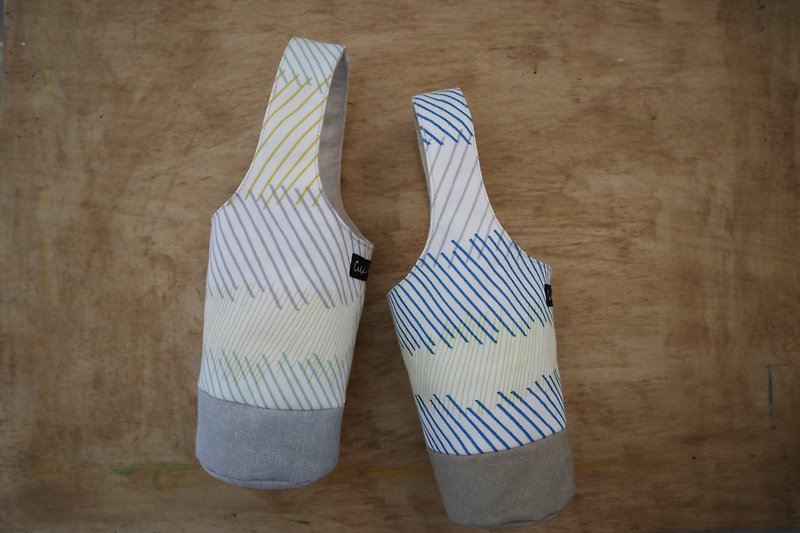环保杯袋 (手绘风条纹) - 随行杯提袋/水壶袋 - 棉．麻 