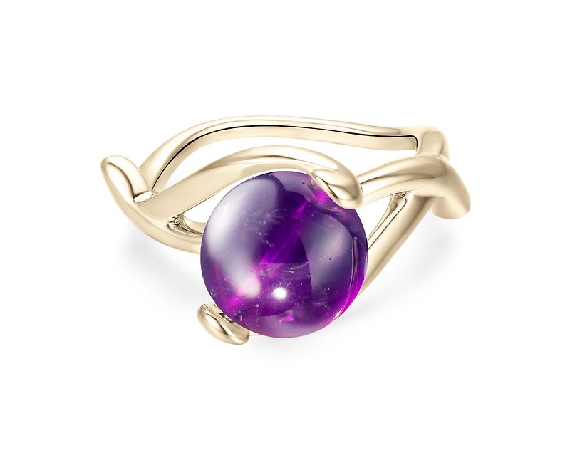 紫水晶纯银戒指 深紫个性925银饰品 质感银器 紫晶二月诞生石银戒 - 戒指 - 纯银 紫色
