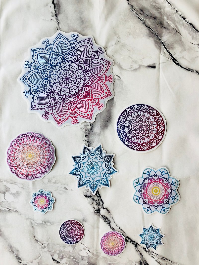 (一套5款) 手绘 Mandala Henna 防水 行李箱 贴纸  曼陀罗 汉娜 - 贴纸 - 防水材质 多色