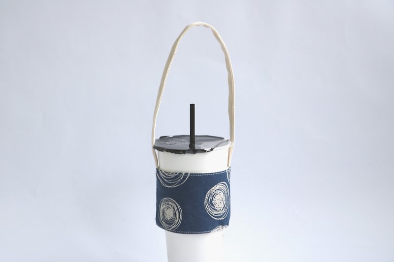  MaryWil环保杯套饮料提袋轻便款-蓝色圈圈 - 随行杯提袋/水壶袋 - 棉．麻 蓝色