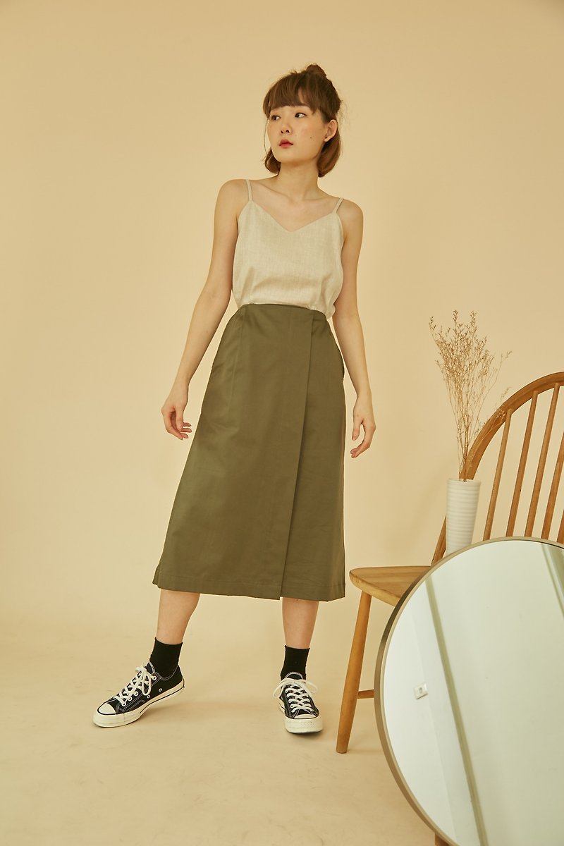 Fine Cotton Wrap Skirt In Olive Green Color - 裙子 - 棉．麻 绿色