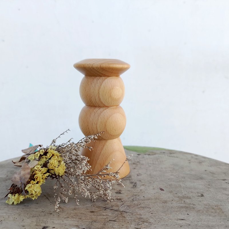 扁扁圆圆 / 山毛榉小花器 - 花瓶/陶器 - 木头 咖啡色