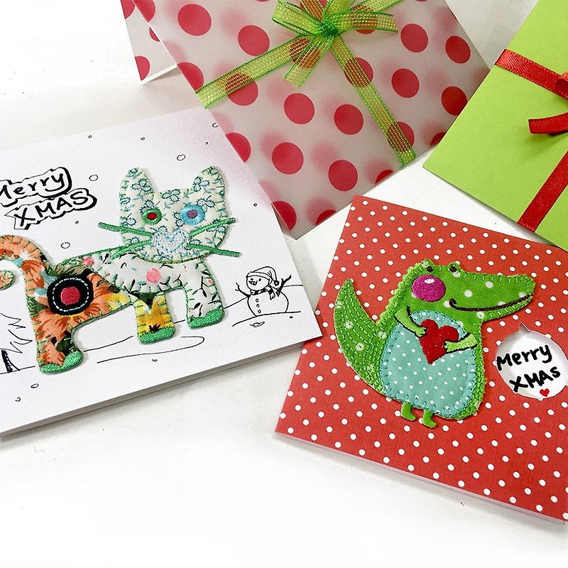 刺绣布贴纸 手作温度卡片 / 圣诞 万用卡片 - 卡片/明信片 - 其他材质 多色