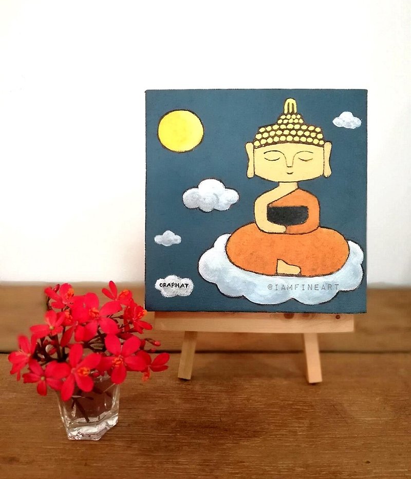 Original acrylic Buddha painting on canvas15x15cm. Modern Buddha painting - 墙贴/壁贴 - 压克力 灰色