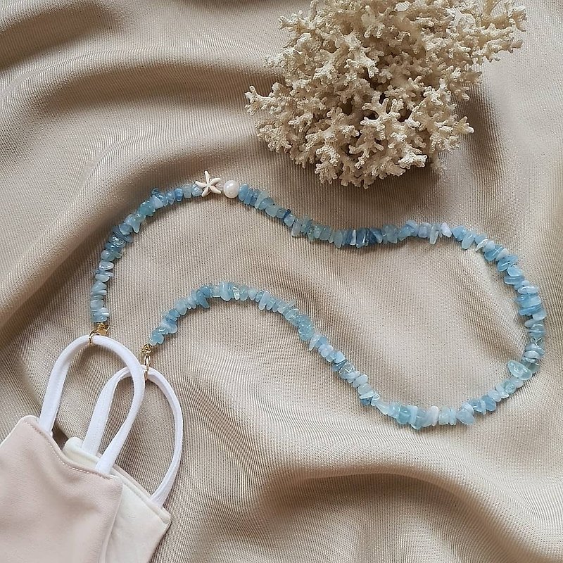 Aquamarine Mask Strap | Beautiful Handmade Mask Necklace | Glasses Chain - 项链 - 宝石 蓝色