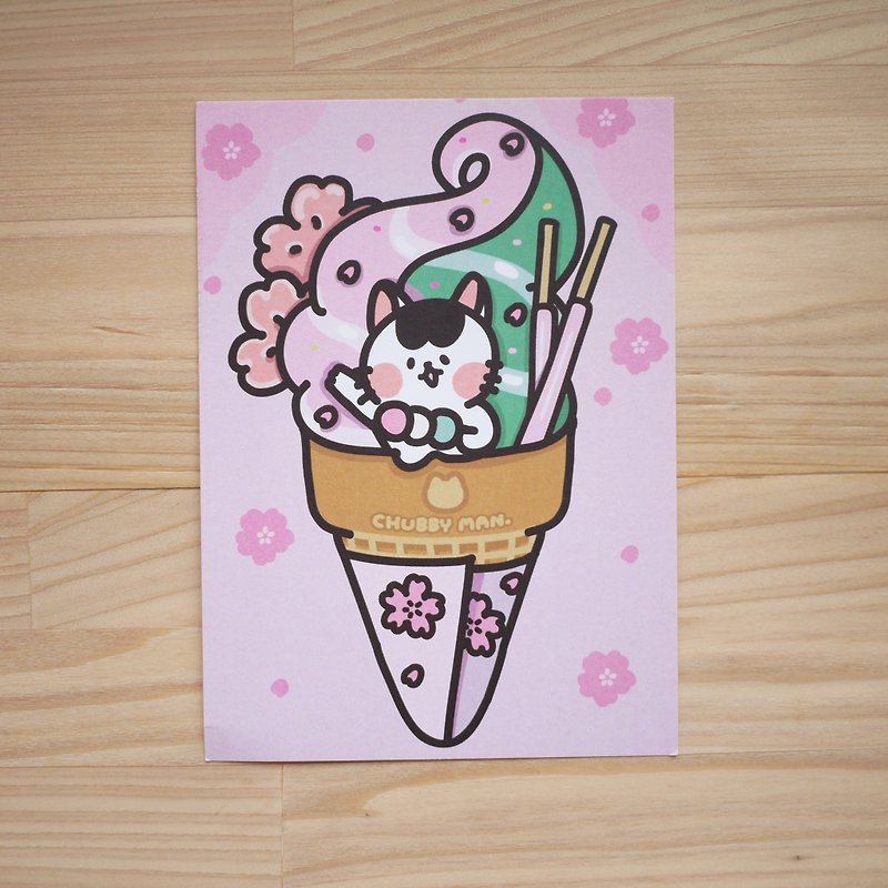 明信片 / 樱花冰淇淋猫 - 卡片/明信片 - 纸 粉红色