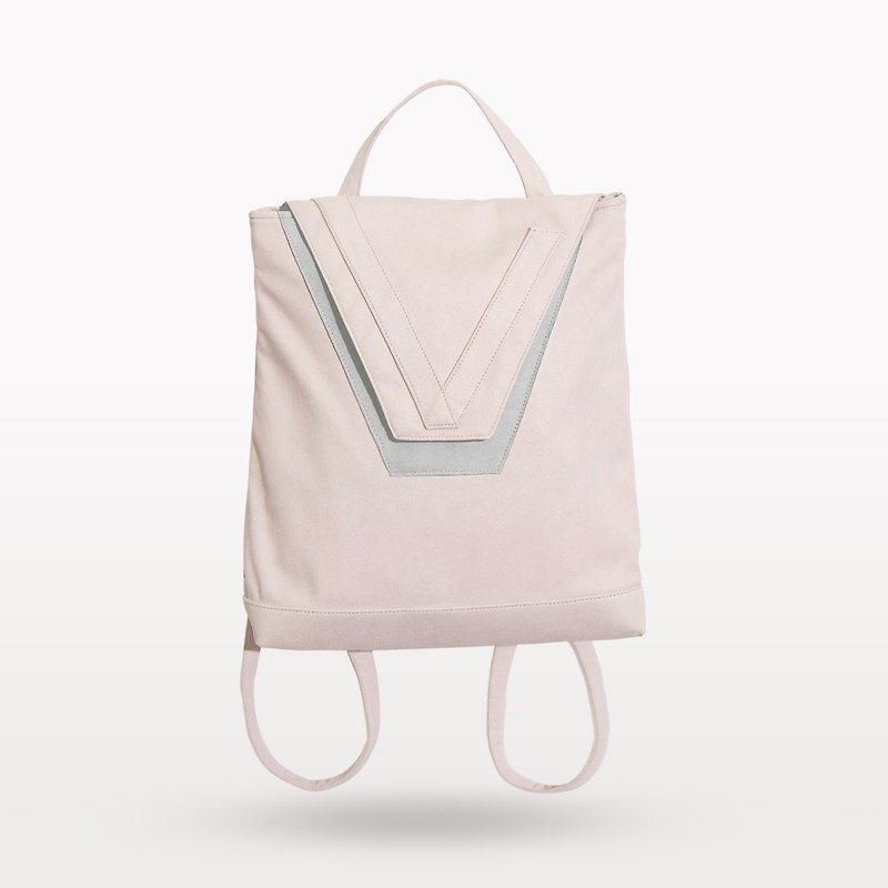 【日常系列】V backpack 两用后背包 粉X灰 - 后背包/双肩包 - 聚酯纤维 粉红色