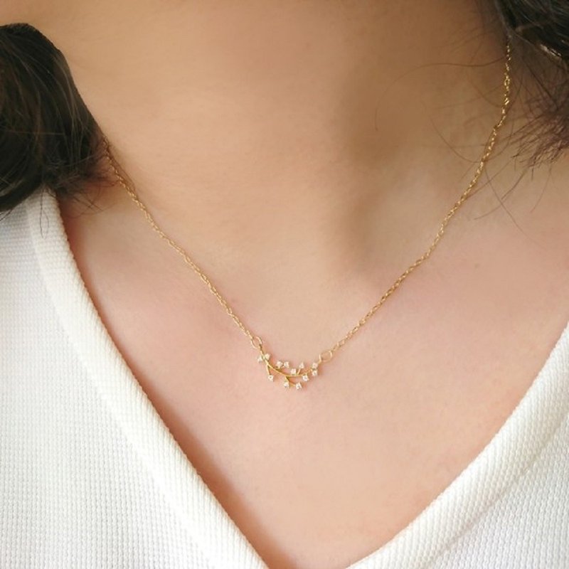 小枝のジルコニアネックレス - 项链 - 贵金属 金色