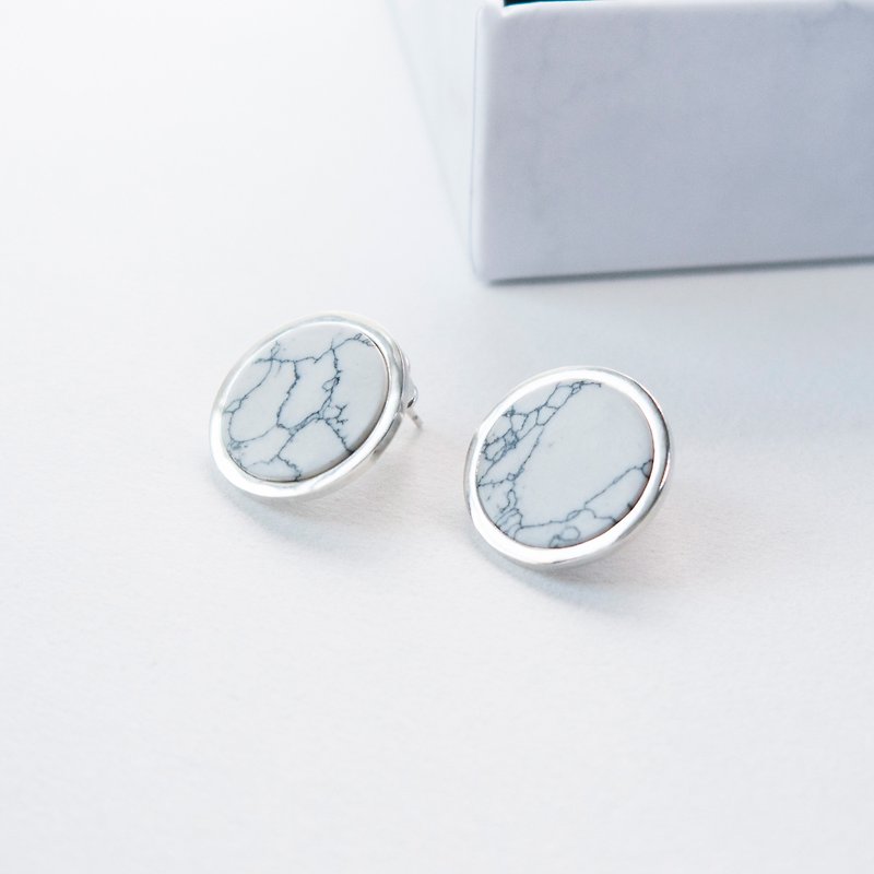 石纹 白松石片小耳环 - 耳环/耳夹 - 纯银 银色