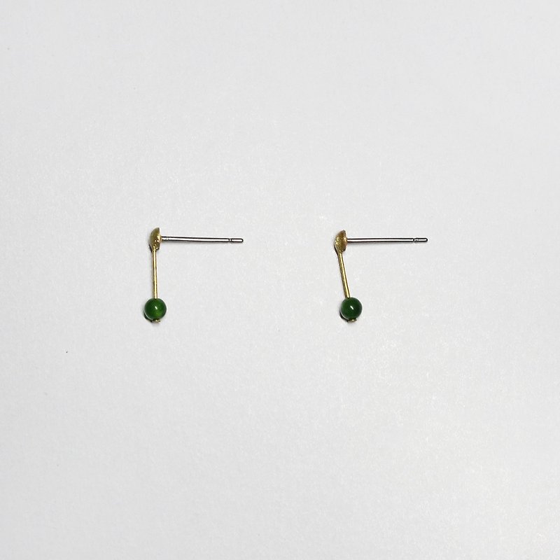 half's half-耳语（绿）-玉/黄铜/耳环/绿色/不锈钢耳针/天然石 - 耳环/耳夹 - 其他金属 绿色