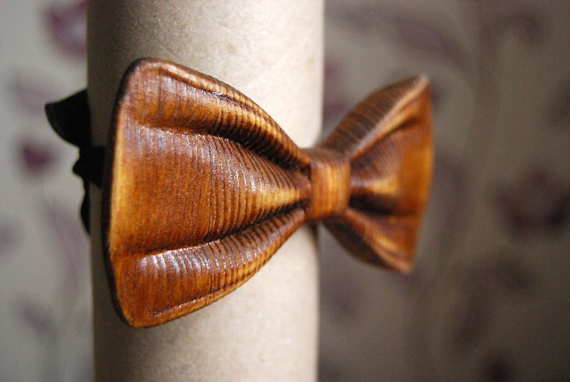 3D Wooden Bow Tie Brown Style Bowtie Design Personalized with Name Engraved - 领结/领巾 - 木头 咖啡色