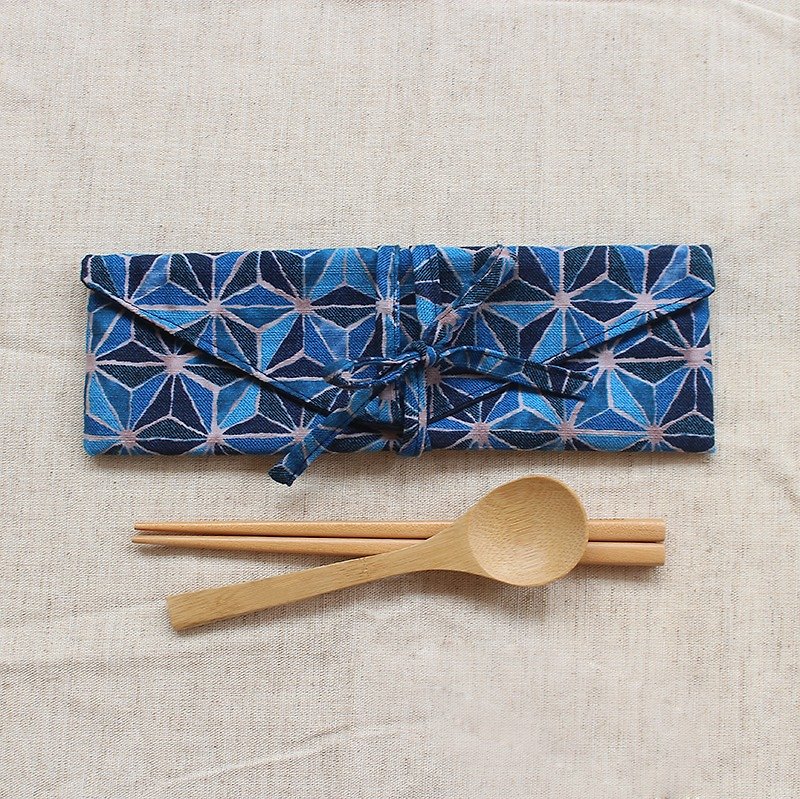 和式万花筒横式环保筷套/收纳袋 - 筷子/筷架 - 棉．麻 蓝色