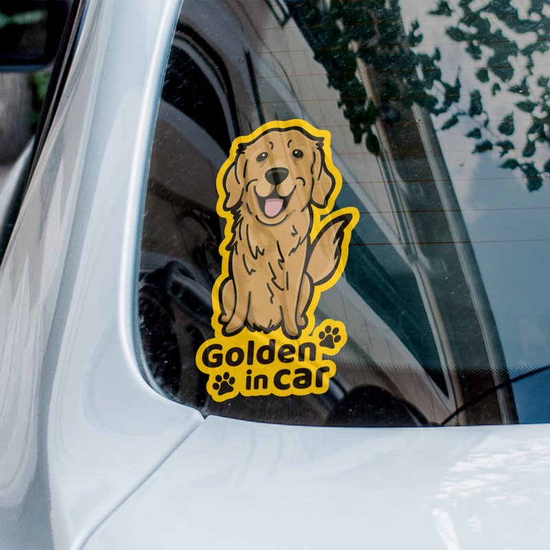 Golden Retriever in car 金毛寻回犬汽车贴纸 车内反贴 - 贴纸 - 防水材质 多色