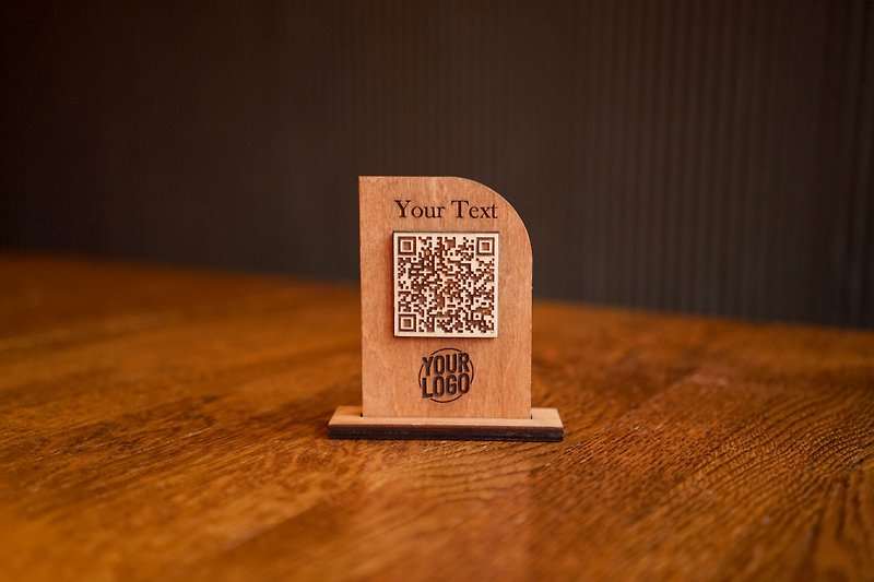 个性化木制二维码，带有您的自订文字和企业徽标 - 其他 - 木头 