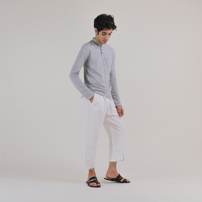 BASIC COTTON TEE (GREY) - 中性连帽卫衣/T 恤 - 棉．麻 灰色