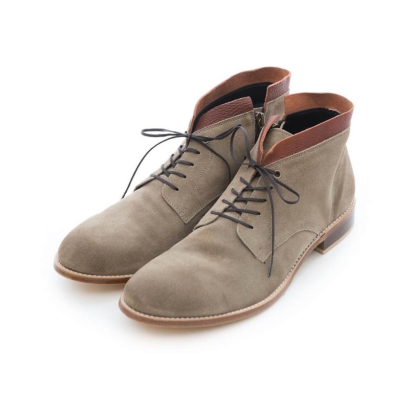 ARGIS皮革底双色拼接沙漠靴 #42215驼色 -日本手工制 - 男款皮鞋 - 真皮 卡其色