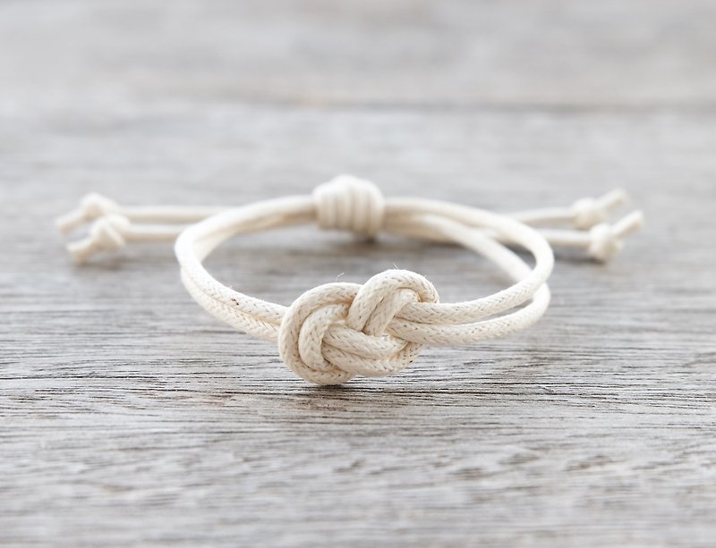 Infinity bracelet , waxed cotton cord bracelet in cream - 手链/手环 - 棉．麻 白色