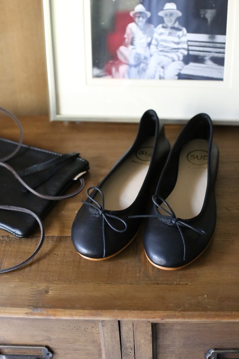 意大利牛皮芭蕾鞋Macaron巴黎黑 - 女款休闲鞋 - 真皮 