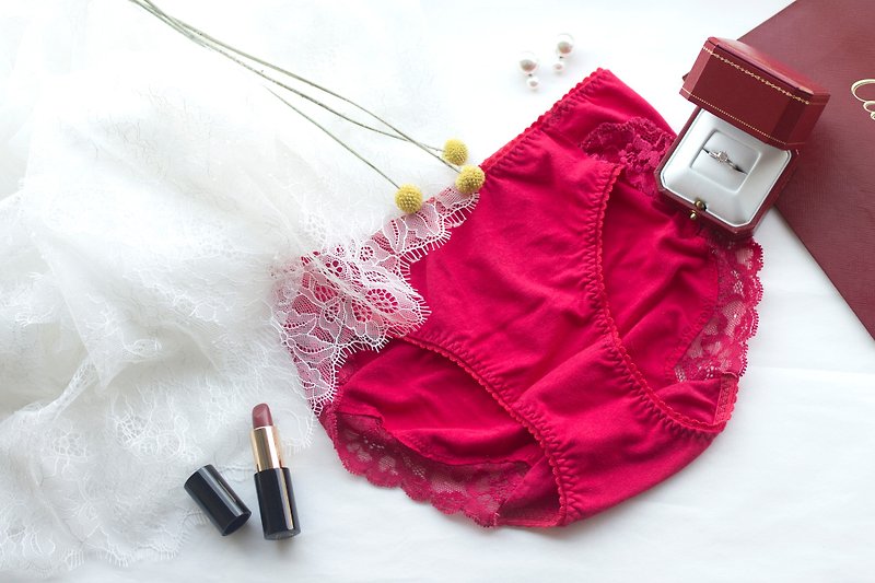 嫣红・中腰三角裤・红色・台湾制 - 女士内衣裤 - 棉．麻 红色