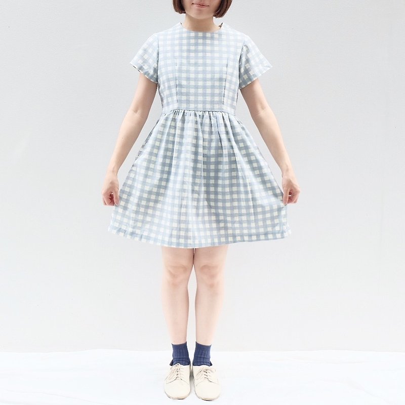 Baby Doll Dress : Blue Checker - 洋装/连衣裙 - 棉．麻 蓝色