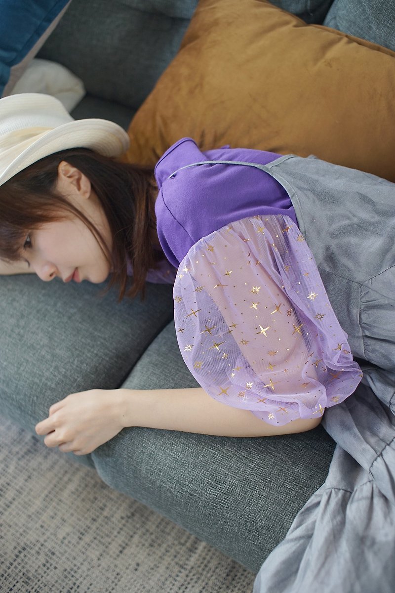 星星纱白色紫色短袖 2018夏 【fete】 - 女装上衣 - 棉．麻 白色