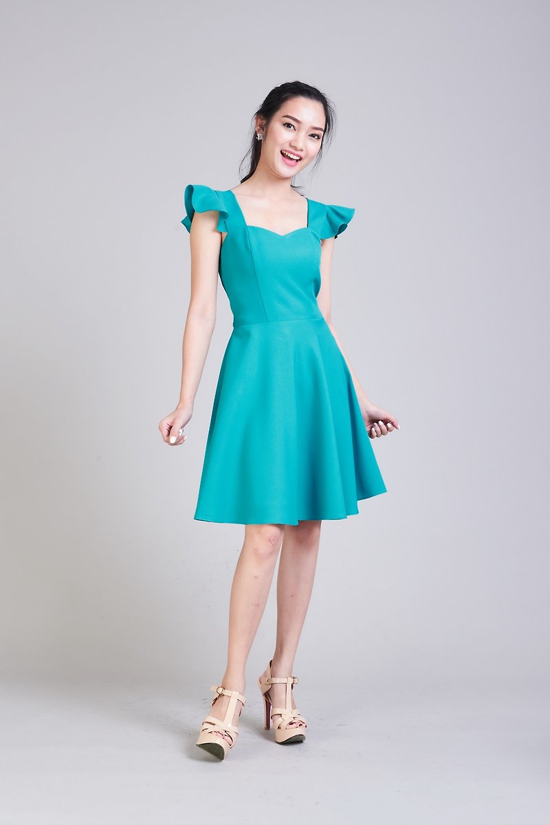 Jade Green Dress Ruffle dress Sundress Party Dress Bridesmaid Dress Tea Dress - 洋装/连衣裙 - 聚酯纤维 蓝色