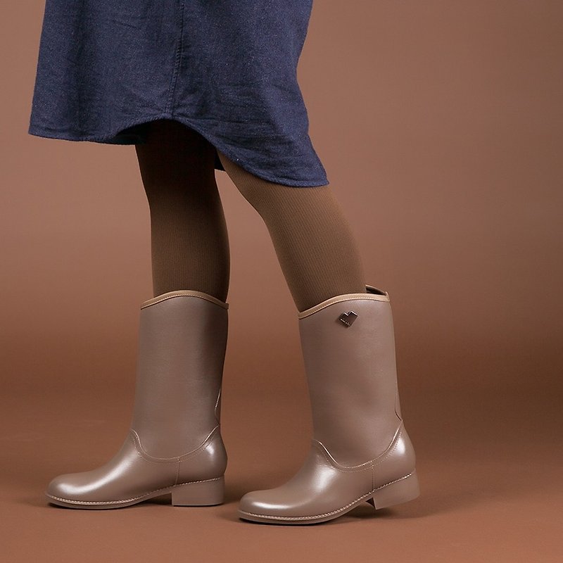 零码-【城市漫游】U口修饰型皮感中筒雨靴_可可驼(建议小半号) - 雨鞋/雨靴 - 防水材质 咖啡色