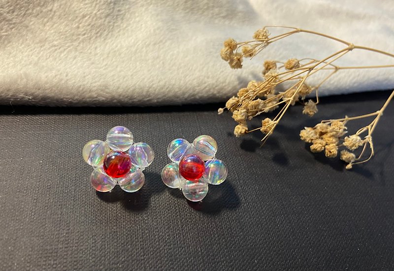 果冻系 花朵耳环-单花大朵 - 耳环/耳夹 - 塑料 透明