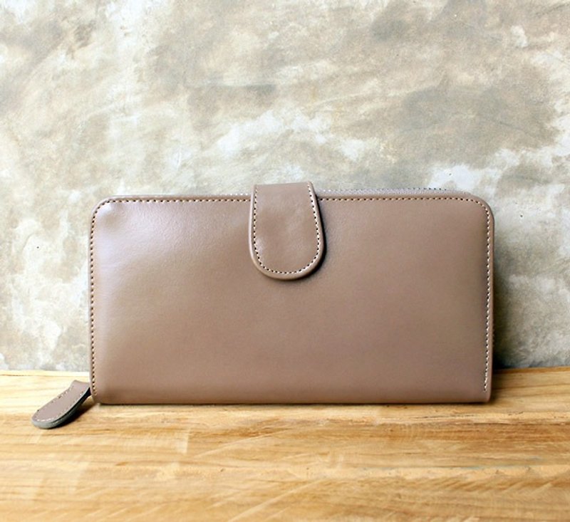 Leather Wallet - Zip Around Plus - Grey (Genuine Cow Leather) - 皮夹/钱包 - 真皮 灰色