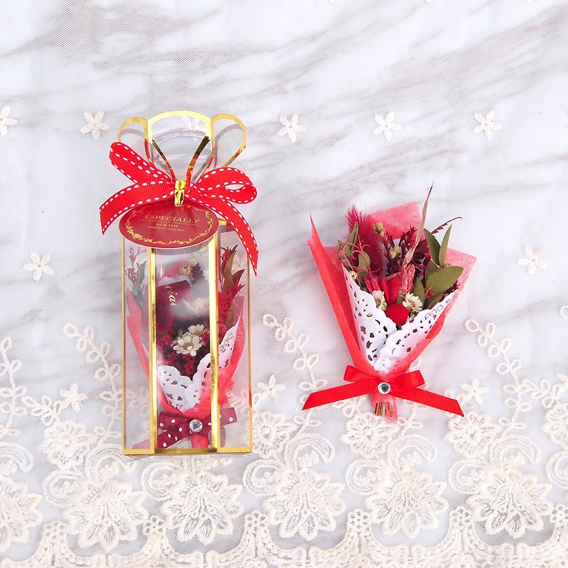 迷你干燥花束礼盒(小)-喜气红 婚礼小物 毕业礼物 - 干燥花/捧花 - 植物．花 红色