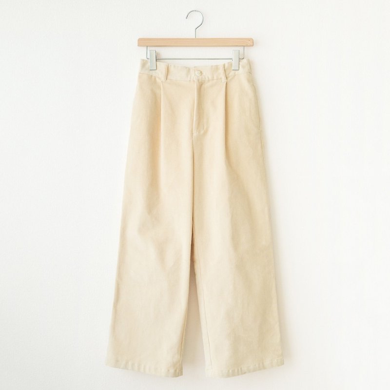 コーデュロイストレートパンツ - 女装长裤 - 棉．麻 白色