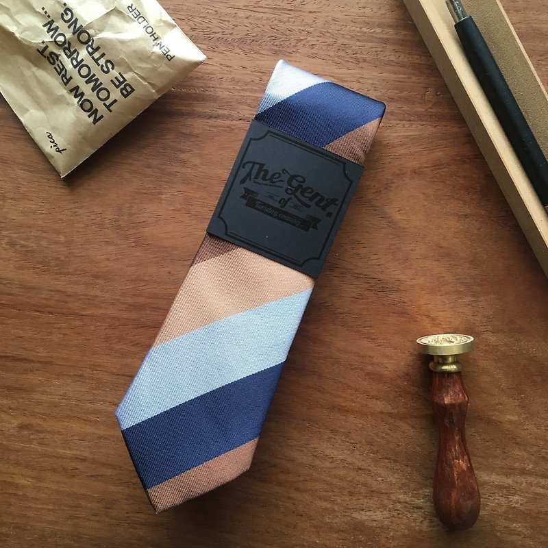 The GENT Brown and Blue Shade Stripe Necktie - 领带/领带夹 - 棉．麻 多色