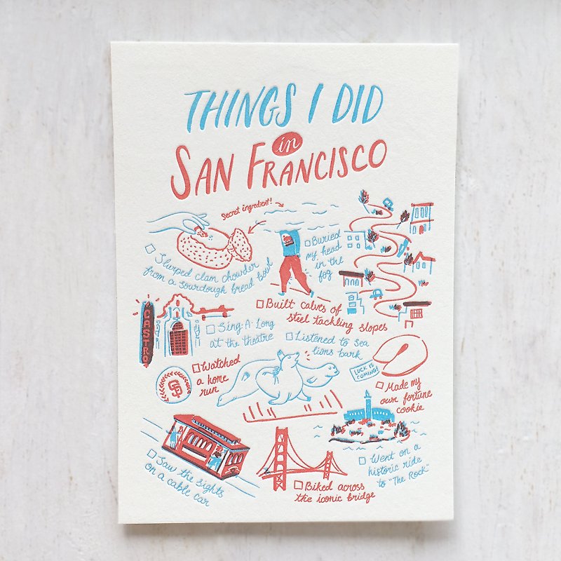 Things I Did in San Francisco Letterpress Postcard - 卡片/明信片 - 纸 